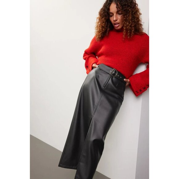 Ashley Park Black Faux Leather Maxi Skirt – Women’s Size 12 (Retails $225) - Picture 4 of 8